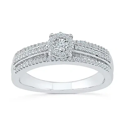 Modern Bride Womens 1/3 Ct. T.w. Natural White Diamond 10k White Gold Round Side Stone Halo Engagement Ring