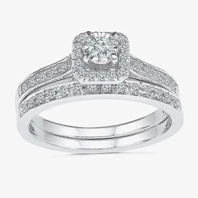 Modern Bride Womens 1/3 Ct.t.w. Natural Diamond 10k White Gold Bridal Set In Silver