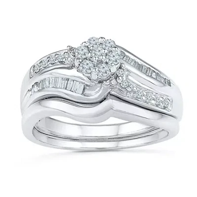 Modern Bride Womens 1/3 Ct.t.w. Natural Diamond 10k White Gold Bridal Set In Silver