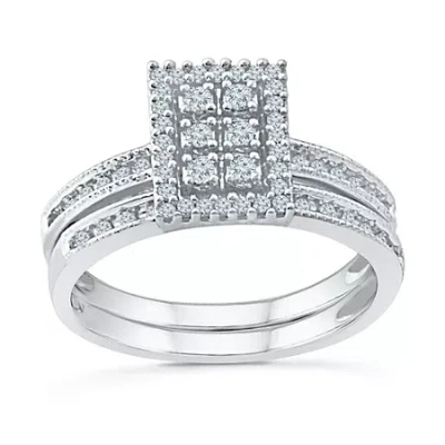 Modern Bride Womens 1/3 Ct.t.w. Natural Diamond 10k White Gold Bridal Set In Silver