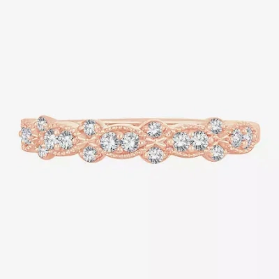 Modern Bride Womens 1/4 Ct. T.w. Natural White Diamond 10k Rose Gold Anniversary Wedding Band