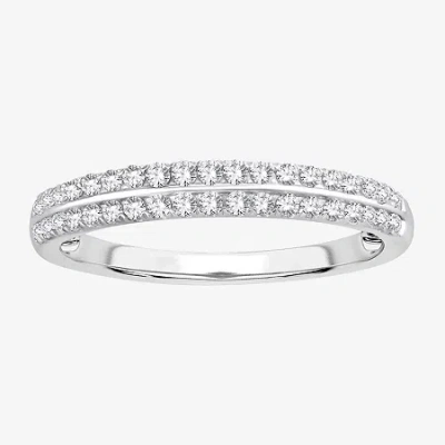 Modern Bride Womens 1/4 Ct. T.w. Natural White Diamond 10k White Gold Anniversary Wedding Band In Silver