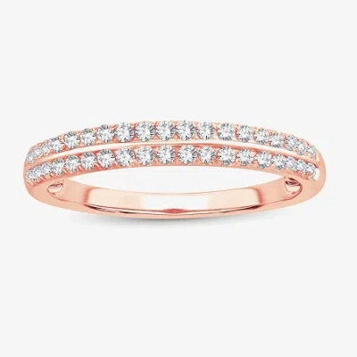 Modern Bride Womens 1/4 Ct. T.w. Natural White Diamond 10k White Gold Anniversary Wedding Band In Pink