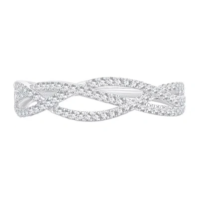 Modern Bride Womens 1/4 Ct. T.w. Natural White Diamond 10k White Gold Wedding Band In Silver