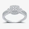 Modern Bride Womens 1/4 Ct. T.w. Natural White Diamond Sterling Silver Cushion Side Stone Halo Promise Ring In White