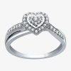 Modern Bride Womens 1/4 Ct. T.w. Natural White Diamond Sterling Silver Heart Promise Ring In Transparent