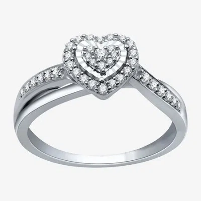 Modern Bride Womens 1/4 Ct. T.w. Natural White Diamond Sterling Silver Heart Promise Ring In Transparent