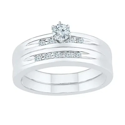 Modern Bride Womens 1/4 Ct. T.w. Natural White Diamond Sterling Silver Round Side Stone Bridal Set