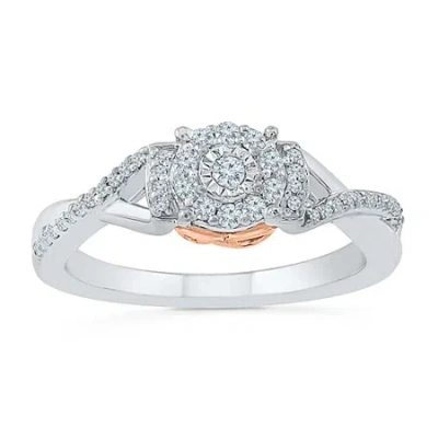 Modern Bride Womens 1/4 Ct. T.w. Natural White Diamond Sterling Silver Round Side Stone Promise Ring In Transparent