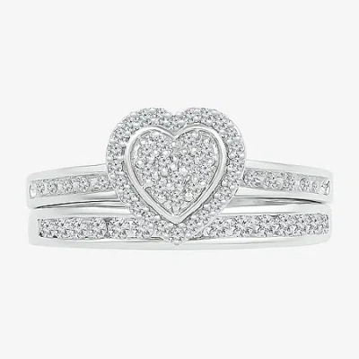 Modern Bride Womens 1/4 Ct.t.w. Natural Diamond Sterling Silver Bridal Set