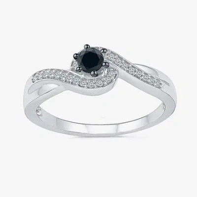 Modern Bride Womens 1/5 Ct. Natural Black Diamond Sterling Silver Round Promise Ring In Transparent