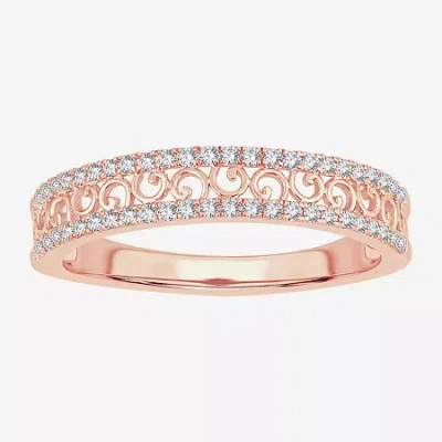 Modern Bride Womens 1/5 Ct. Natural White Diamond 10k Rose Gold Anniversary Wedding Band