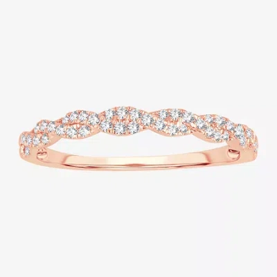 Modern Bride Womens 1/5 Ct. Natural White Diamond 10k Rose Gold Wedding Band In Pink