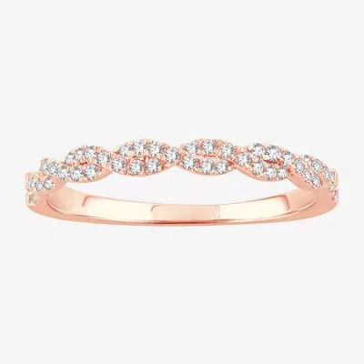 Modern Bride Womens 1/5 Ct. Natural White Diamond 10k Rose Gold Wedding Band In Pink