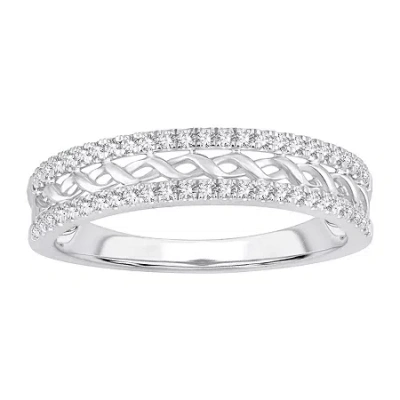 Modern Bride Womens 1/5 Ct. Natural White Diamond 10k White Gold Anniversary Wedding Band In Metallic