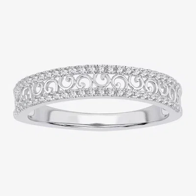 Modern Bride Womens 1/5 Ct. Natural White Diamond 10k White Gold Anniversary Wedding Band In Metallic