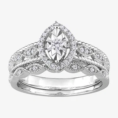 Modern Bride Womens 1/5 Ct. Natural White Diamond Sterling Silver Marquise Bridal Set