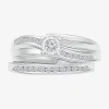Modern Bride Womens 1/5 Ct. Natural White Diamond Sterling Silver Round Side Stone Bridal Set In Silver