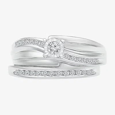 Modern Bride Womens 1/5 Ct. Natural White Diamond Sterling Silver Round Side Stone Bridal Set