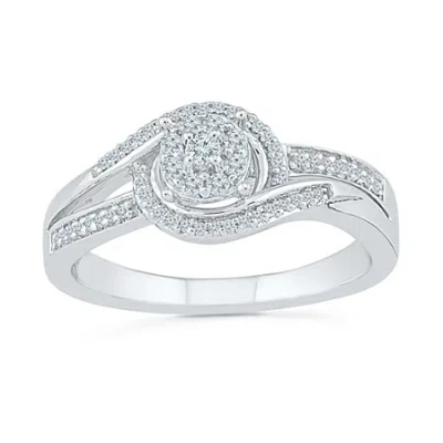 Modern Bride Womens 1/5 Ct. Natural White Diamond Sterling Silver Round Side Stone Halo Engagement Ring In Transparent