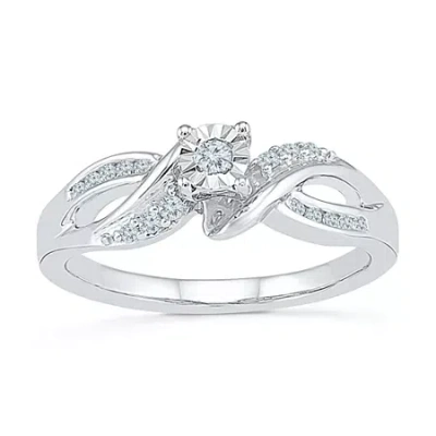Modern Bride Womens 1/5 Ct. Natural White Diamond Sterling Silver Round Side Stone Promise Ring