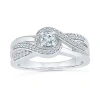 Modern Bride Womens 1/5 Ct. Natural White Diamond Sterling Silver Round Side Stone Promise Ring In Transparent