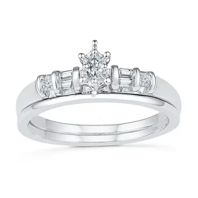 Modern Bride Womens 1/5 Ct.t.w. Natural Diamond 10k White Gold Bridal Set In Silver