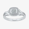 Modern Bride Womens 1/6 Ct. T.w. Natural White Diamond Sterling Silver Cushion Engagement Ring In Transparent