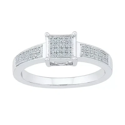 Modern Bride Womens 1/6 Ct. T.w. Natural White Diamond Sterling Silver Side Stone Promise Ring In Transparent