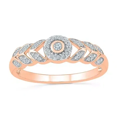Modern Bride Womens 1/8 Ct. T.w. Natural White Diamond 10k Rose Gold Round Halo Promise Ring In Pink