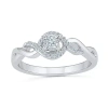 Modern Bride Womens 1/8 Ct. T.w. Natural White Diamond Sterling Silver Round Side Stone Halo Promise Ring In Transparent