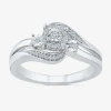 Modern Bride Womens 1/8 Ct. T.w. Natural White Diamond Sterling Silver Round Side Stone Halo Promise Ring In Transparent