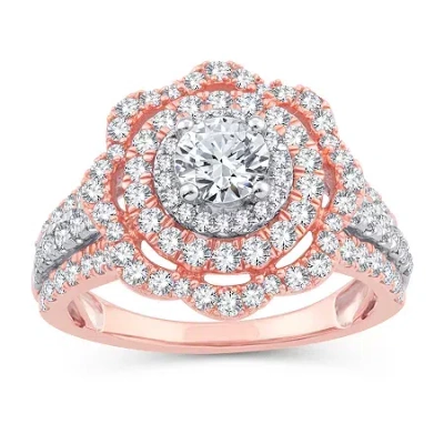 Modern Bride Womens 2 Ct. T.w. Natural White Diamond 10k Gold 10k Rose Gold Round Engagement Ring In Pink