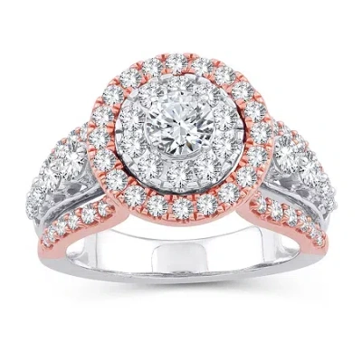 Modern Bride Womens 2 Ct. T.w. Natural White Diamond 10k Gold 10k Rose Gold Round Engagement Ring In Transparent