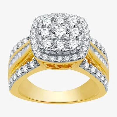 Modern Bride Womens 2 Ct. T.w. Natural White Diamond 10k Gold Cushion Side Stone Halo Engagement Ring In Transparent