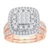 Modern Bride Womens 2 Ct. T.w. Natural White Diamond 10k Rose Gold Cushion Halo Bridal Set In Metallic