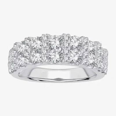 Modern Bride Womens 2 Ct. T.w. Natural White Diamond 10k White Gold Anniversary Wedding Band In Silver