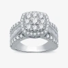 Modern Bride Womens 2 Ct. T.w. Natural White Diamond 10k White Gold Cushion Side Stone Halo Engagement Ring In White