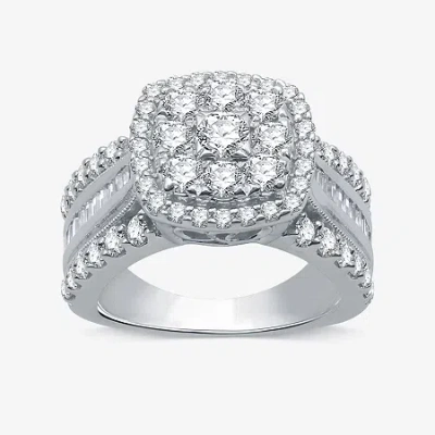 Modern Bride Womens 2 Ct. T.w. Natural White Diamond 10k White Gold Cushion Side Stone Halo Engagement Ring