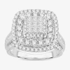 Modern Bride Womens 2 Ct. T.w. Natural White Diamond 10k White Gold Cushion Side Stone Halo Engagement Ring In White