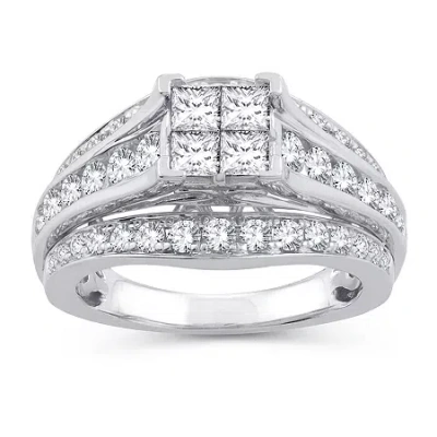 Modern Bride Womens 2 Ct. T.w. Natural White Diamond 10k White Gold Engagement Ring