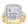 Modern Bride Womens 2 Ct.t.w. Natural Diamond 10k Or 14k White Gold Cushion Halo Bridal Set In Gold