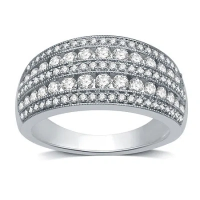 Modern Bride Womens 2mm 1 Ct.t.w. Natural Diamond 10k White Gold Anniversary Band In Silver