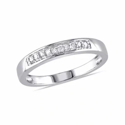 Modern Bride Womens 2mm 1/10 Ct. T.w. Natural White Diamond Sterling Silver Wedding Band In Metallic