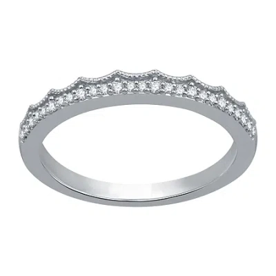Modern Bride Womens 2mm 1/10 Ct. T.w. Natural White Diamond Sterling Silver Wedding Band In Transparent