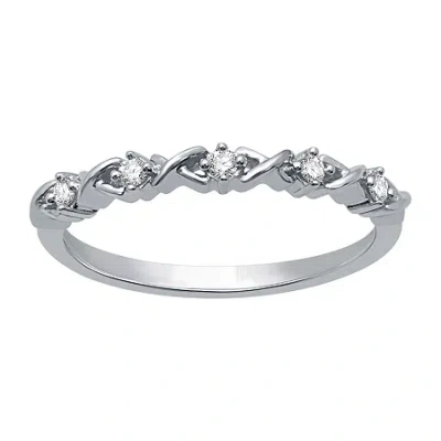 Modern Bride Womens 2mm 1/10 Ct. T.w. Natural White Diamond Sterling Silver Wedding Band In Transparent