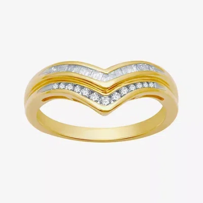 Modern Bride Womens 2mm 1/4 Ct. T.w. Natural White Diamond Sterling Silver Chevron Wedding Band In Gold