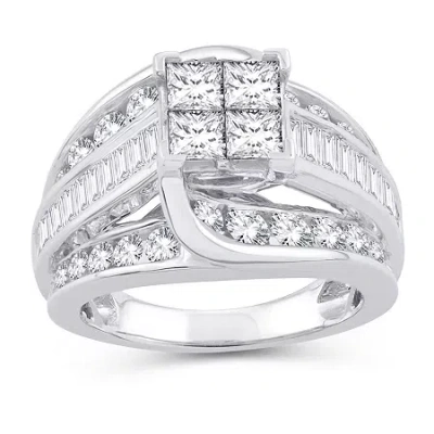 Modern Bride Womens 3 Ct. T.w. Natural White Diamond 10k White Gold Engagement Ring