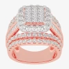 Modern Bride Womens 3 Ct.t.w. Natural Diamond 10k Gold Cushion Side Stone Engagement Ring In Pink