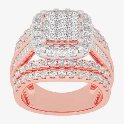 Modern Bride Womens 3 Ct.t.w. Natural Diamond 10k Gold Cushion Side Stone Engagement Ring In Pink